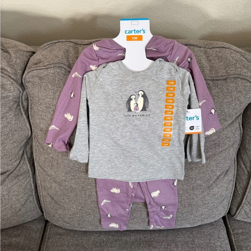 NWT Carter's Penguin Pajama Set - Gray and Purple